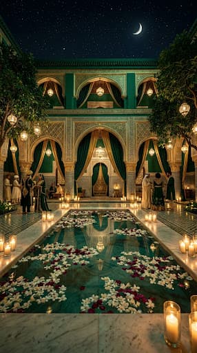 Royal Islamic Palace Courtyard at Night